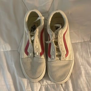 Red and tan suede vans